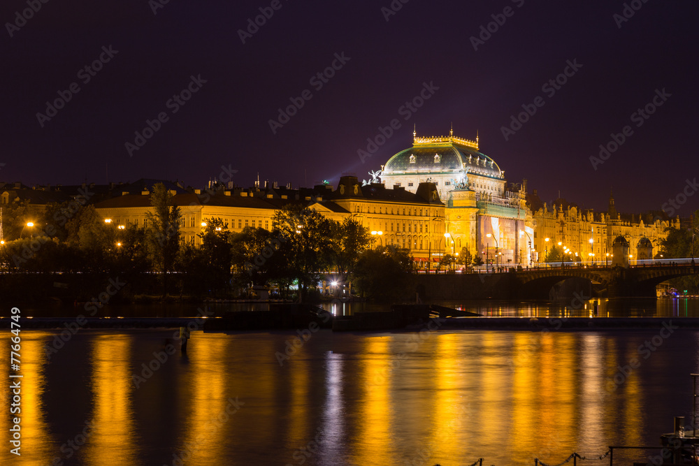 National theatre at night in Prague