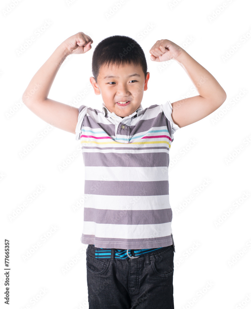 Strong Asian boy showing off his biceps flexing muscles Strong Asian boy showing off his biceps flexing muscles