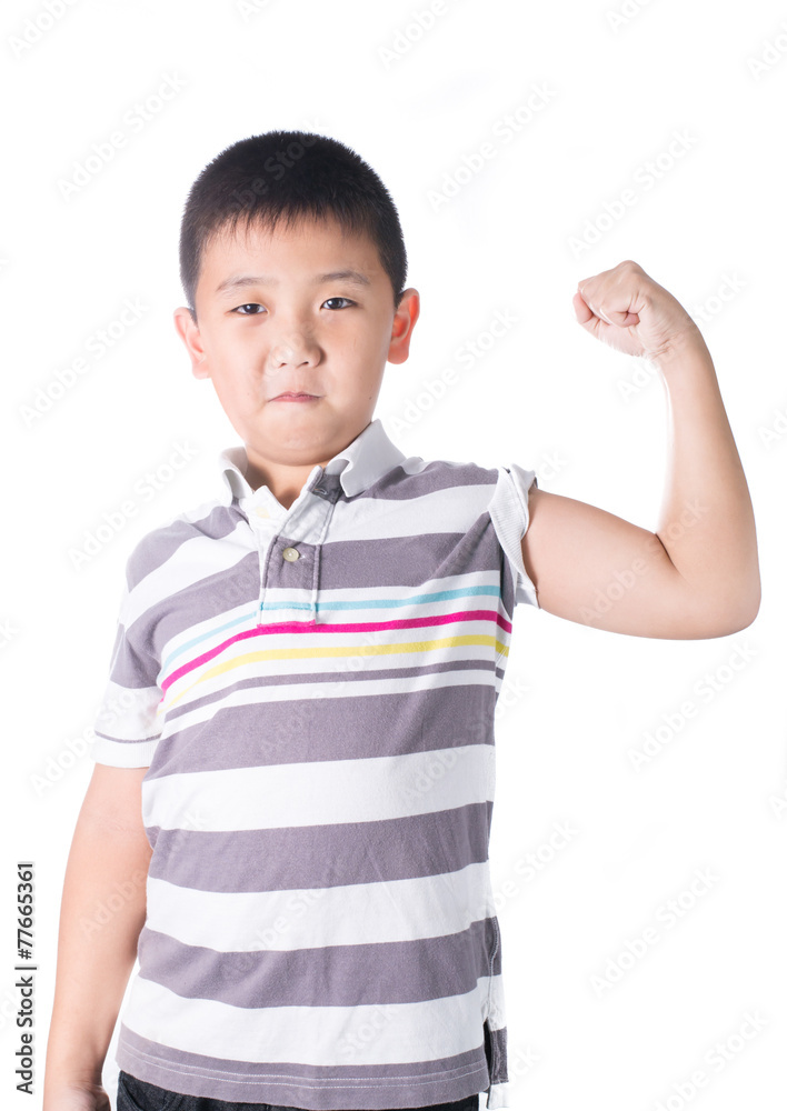 Strong Asian boy showing off his biceps flexing muscles Strong Asian boy showing off his biceps flexing muscles