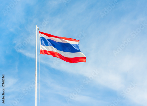 Flag of Thailand with clear blue sky