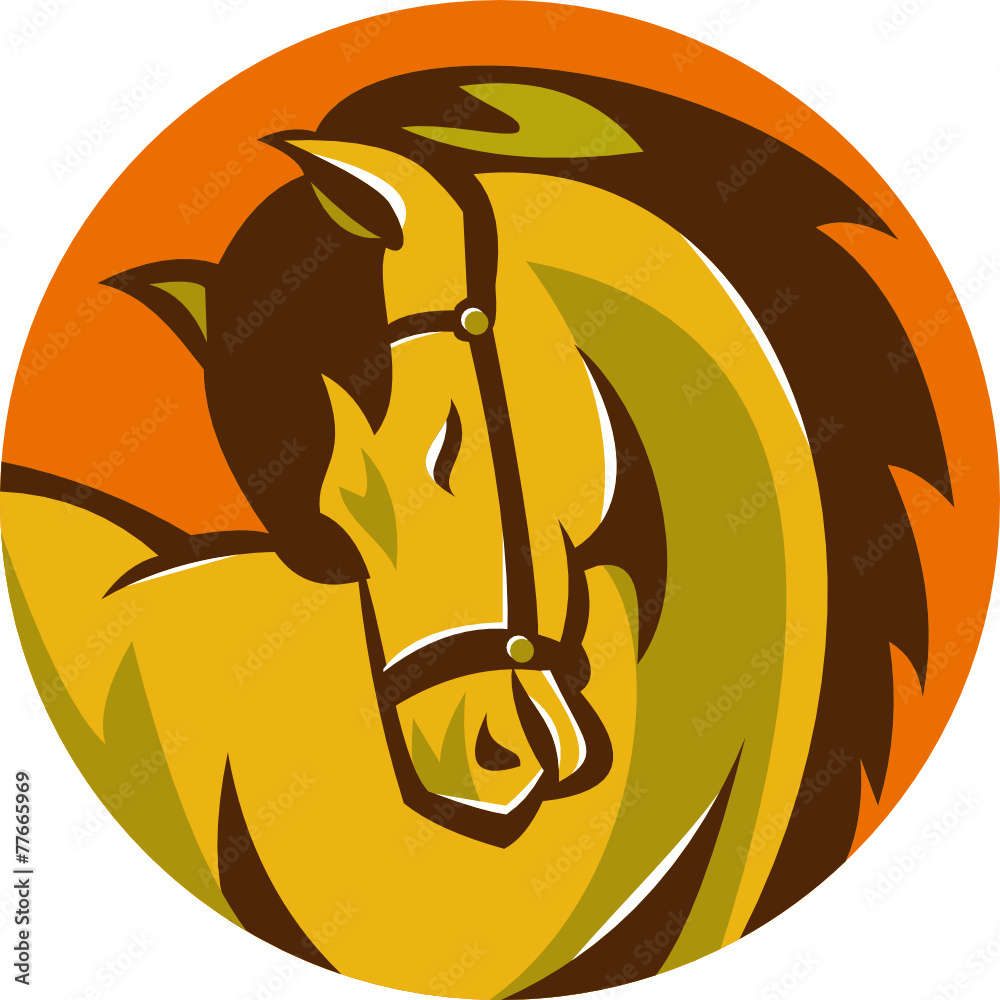 Horse Stallion Head Circle Retro - obrazy, fototapety, plakaty 