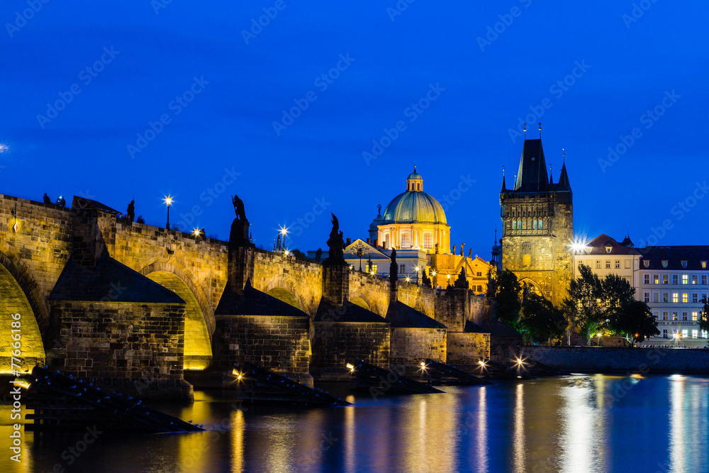 Night view of Charles Bridge and Vltava