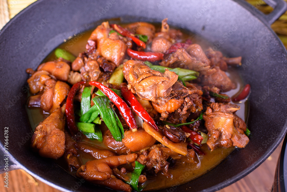 Fototapeta premium Chicken with Chili and Sichuan Pepper block