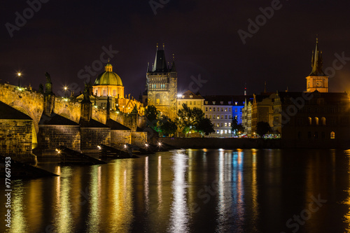 Night view of Charles Bridge and Vltava