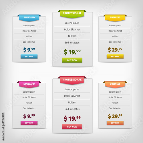 colorful pricing plans conception