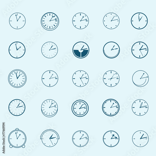 Clock Icons Set - Isolated On Blue Background - Vector Illustration, Graphic Design, Editable For Your Design