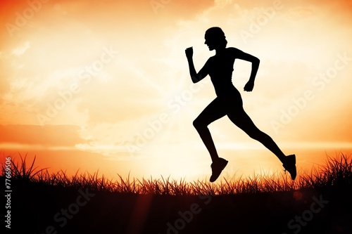 Composite image of pretty fit blonde jogging