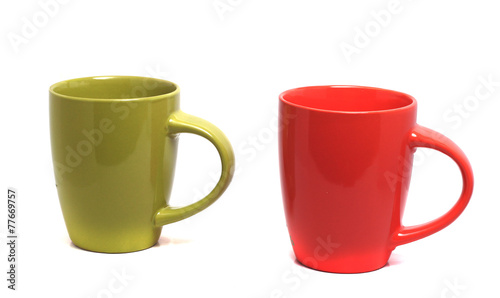 two large colorful cups on a white background