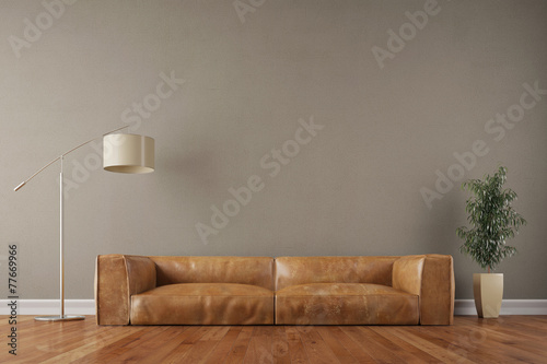 Vintage Sofa vor Wand im Wohnzimmer