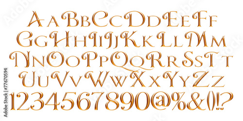 Obraz na płótnie 3D gold alphabet letters and digits on white background w salonie