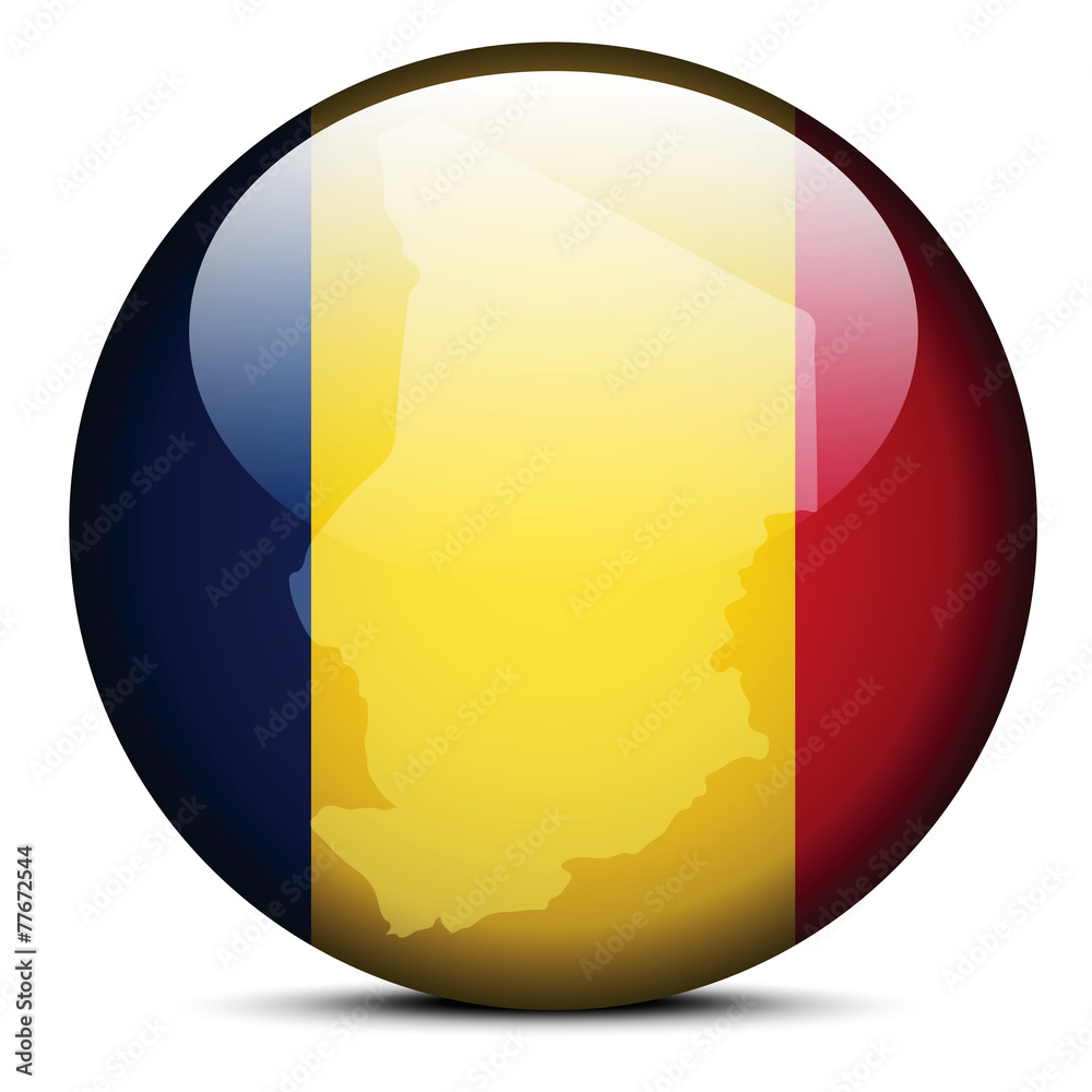 Fototapeta premium Map on flag button of Republic of Chad