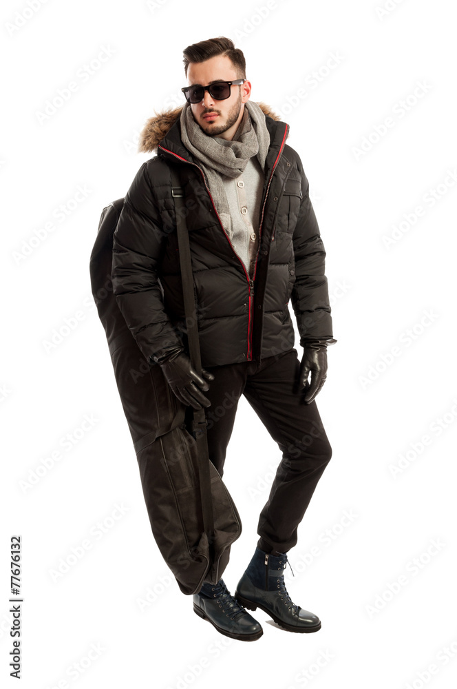 Business man ready to go to ski Business man ready to go to ski