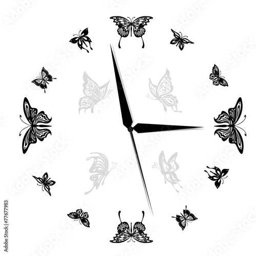 Butterfly, clock, vector, Illustration