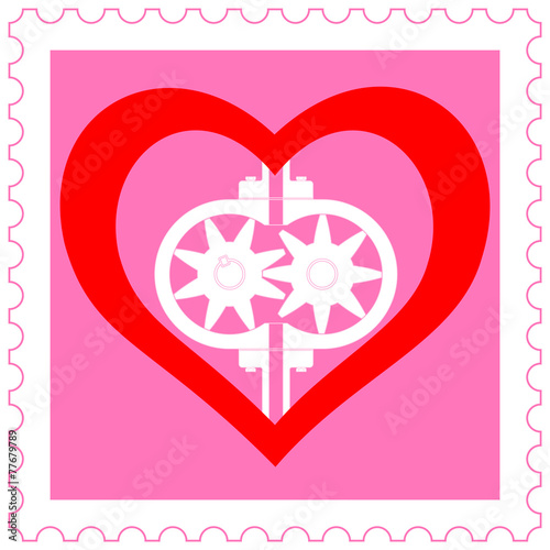 Heart pump on stamp