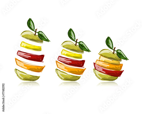 Slices of fruits, apple shape. Sketch for your design