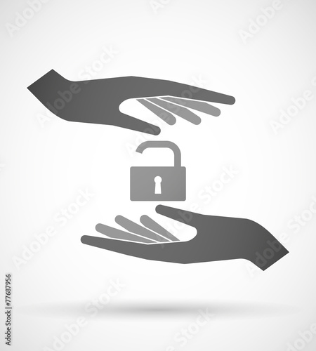 Hands protecting or giving a lock pad