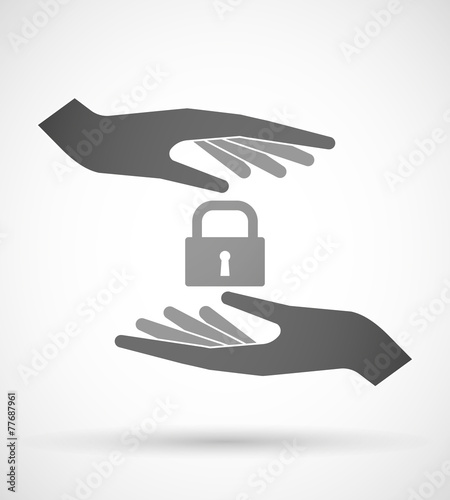 Hands protecting or giving a lock pad