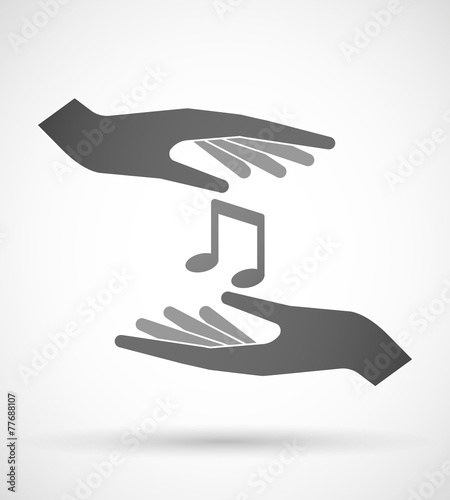 Hands protecting or giving a note music