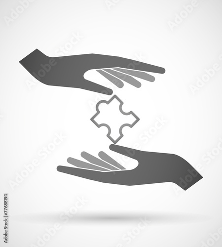 Hands protecting or giving a puzzle piece
