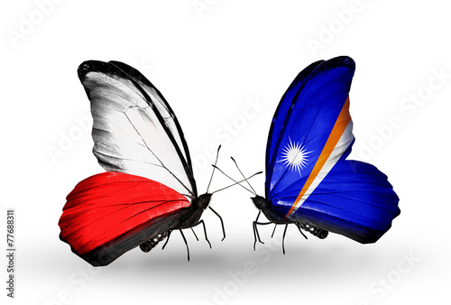 Two butterflies with flags Poland and Marshall islands