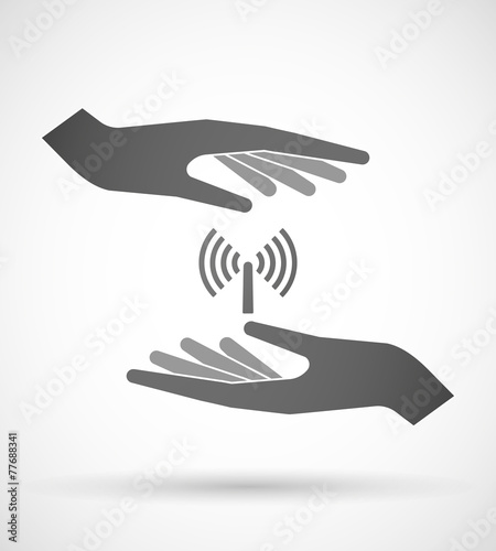 Hands protecting or giving an antenna