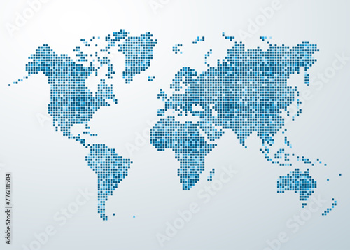 World map of rounded corner square blue varicolored