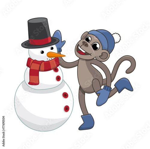 funny monkey sculpts snowman