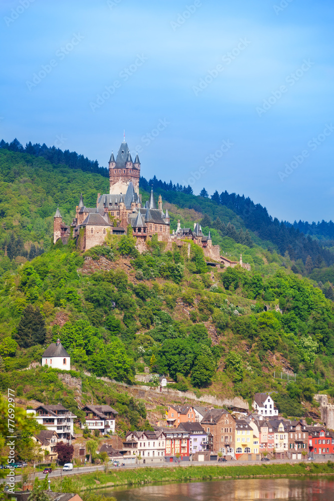 Cochem Imperial Castle, mountain and Mosel river