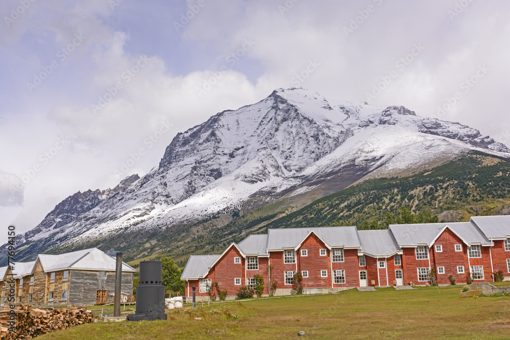 Alpine Lodge beneath Snowy Mountains