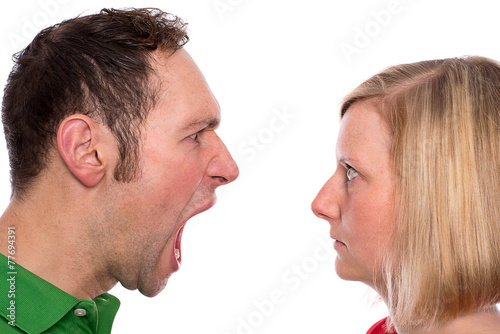 young man scream at so his wife