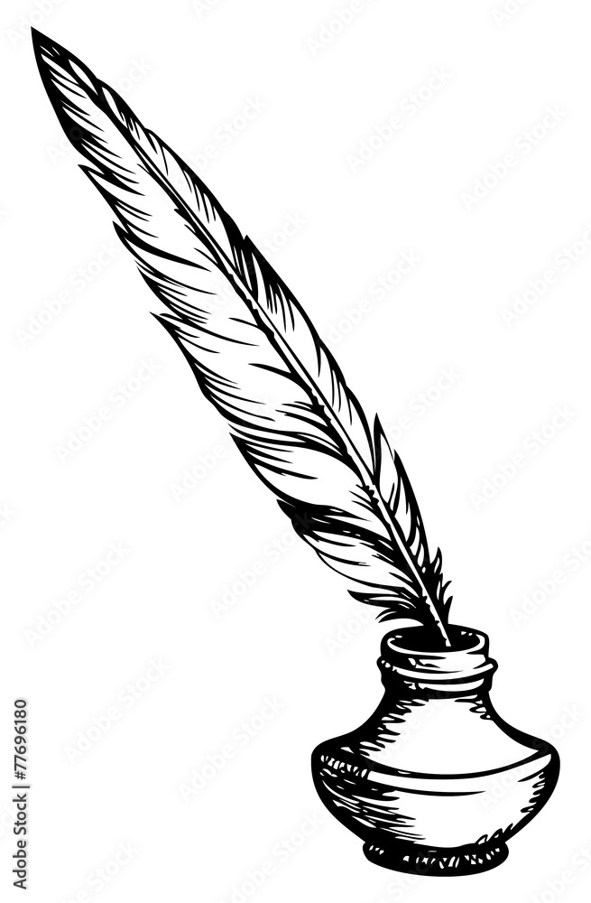 Vector Illustration of Feather and Inkpot Isolated on White Stock Vector -  Illustration of creative, abstract: 85763072
