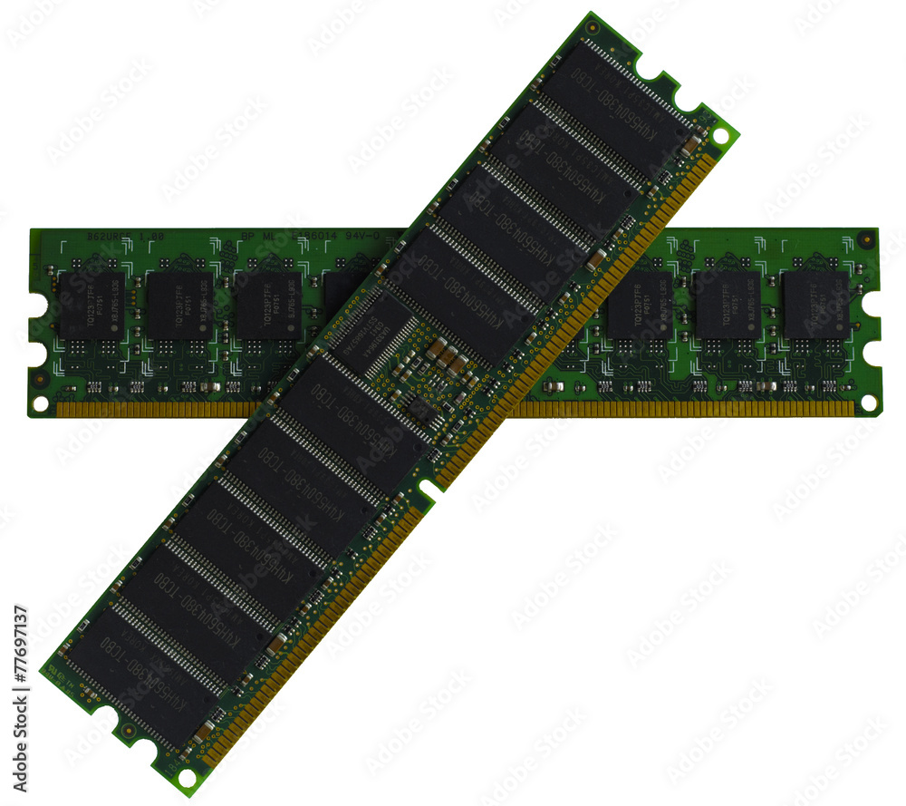 Some modules DDR RAM memory computer on white background Some modules DDR RAM memory computer on white background