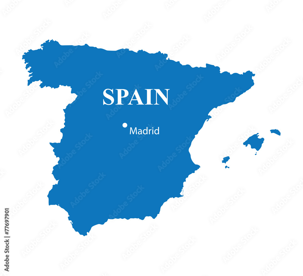 Fototapeta premium blue map of Spain with indication of Madrid