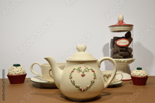 China tea set, cupcakes and cookies