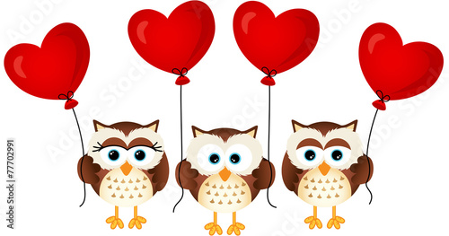 Fototapeta Naklejka Na Ścianę i Meble -  Love owls with heart balloons