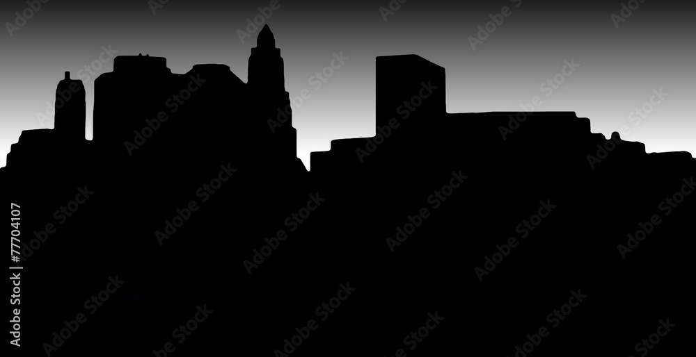 Lower Manhattan silhouette on white and black background