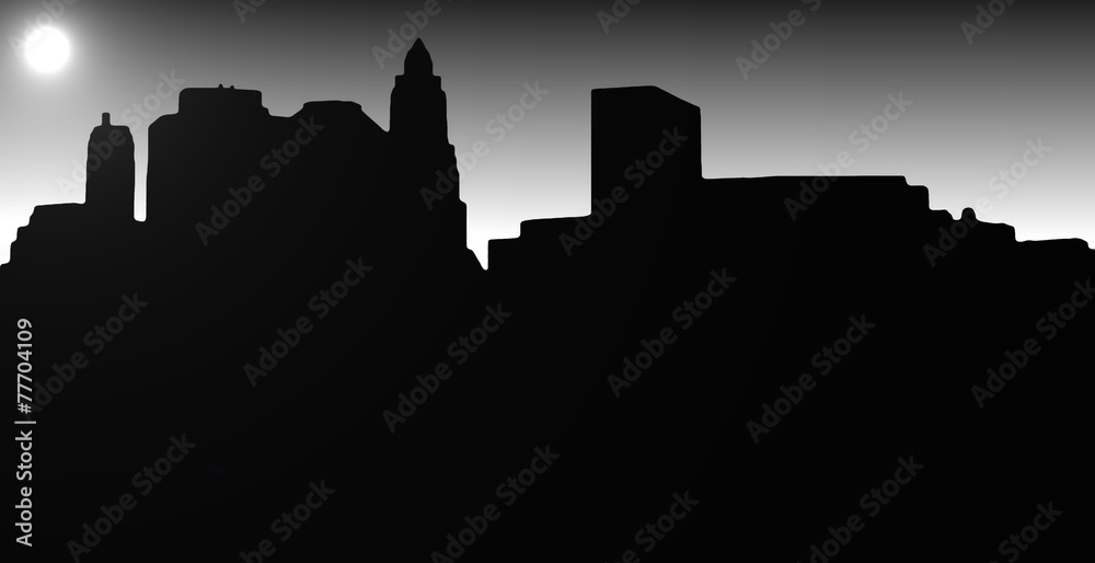 Lower Manhattan silhouette on the night  sky and  Moon backgroun