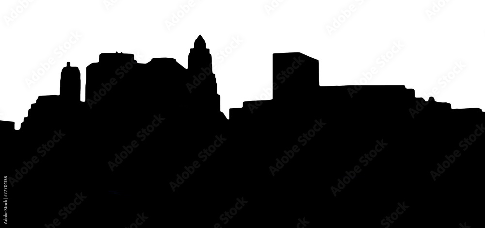 Lower Manhattan silhouette on white  background 