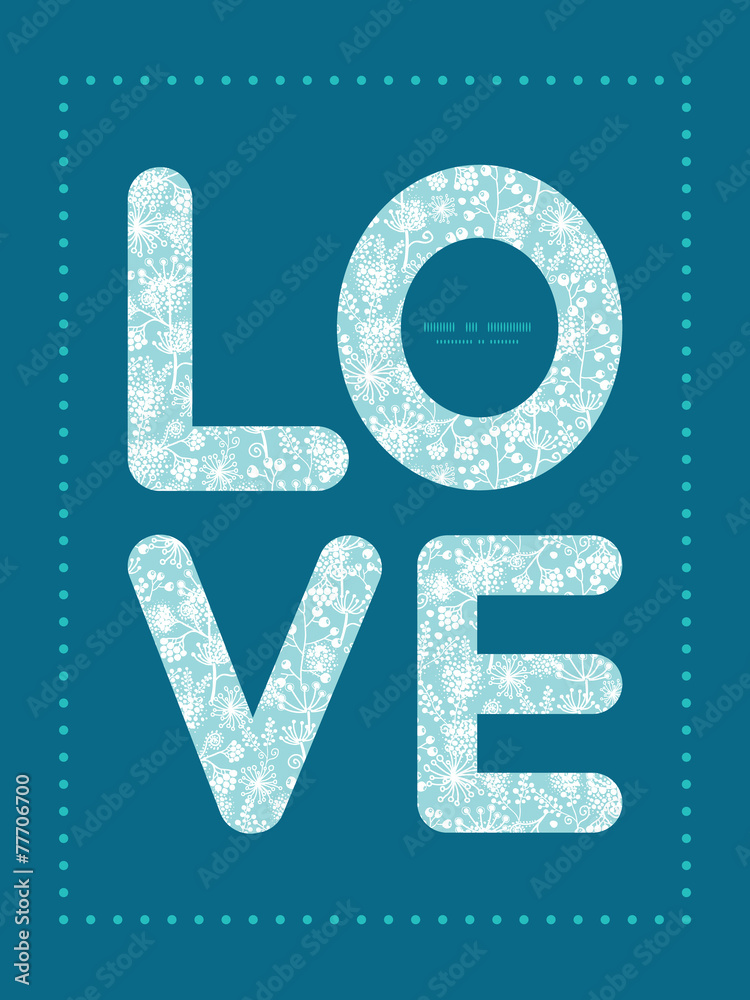 Vector blue and white lace garden plants love text frame pattern Vector blue and white lace garden plants love text frame pattern