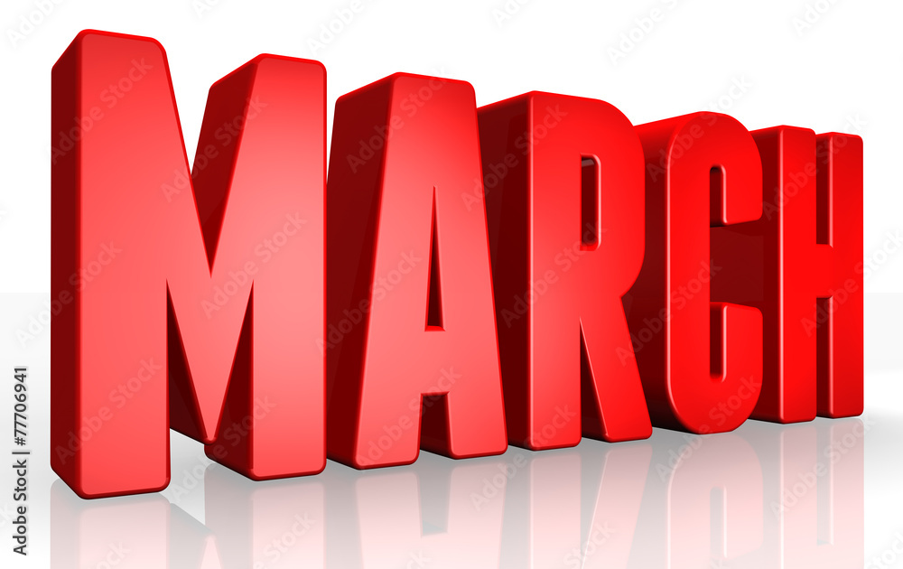 3D march text on white background 3D march text on white background