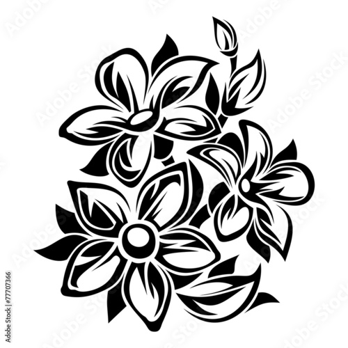 Fototapeta Naklejka Na Ścianę i Meble -  Flowers black and white ornament. Vector illustration.