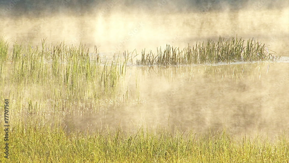 Fog on the forest mountain morning lake. HDR time lapse Fog on the forest mountain morning lake. HDR time lapse