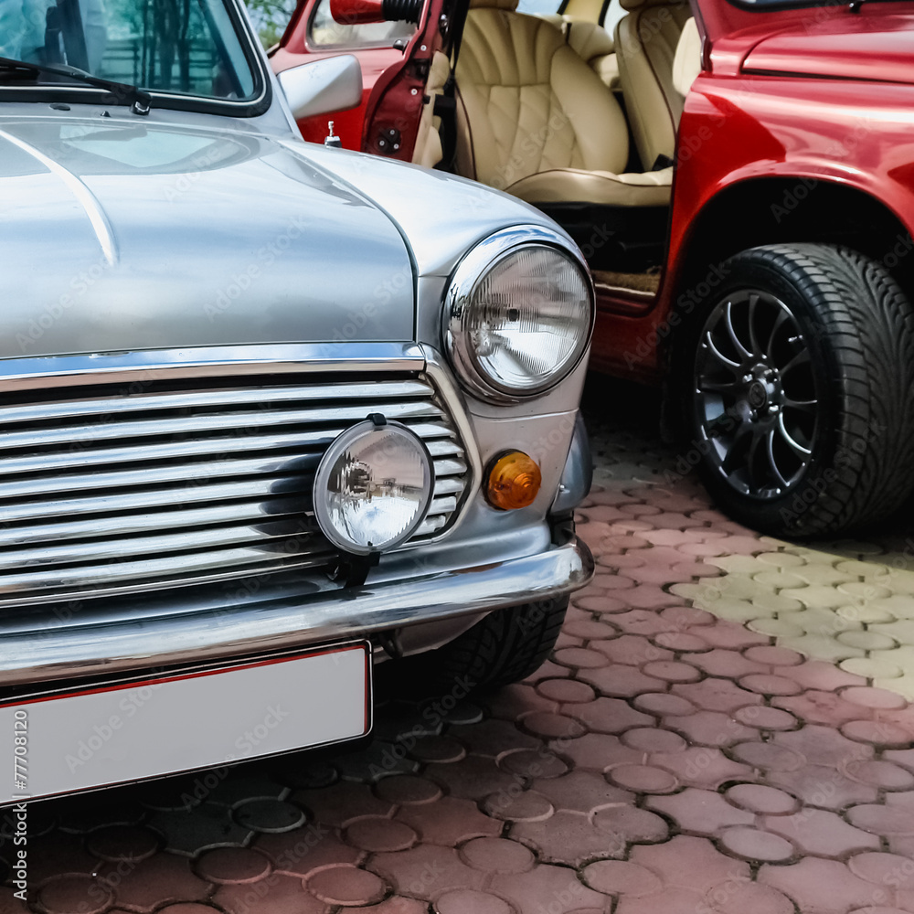 Old retro or vintage car front side