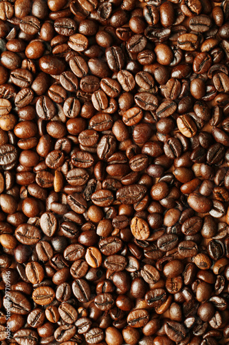 Brown coffee beans  close-up of coffee beans for background and