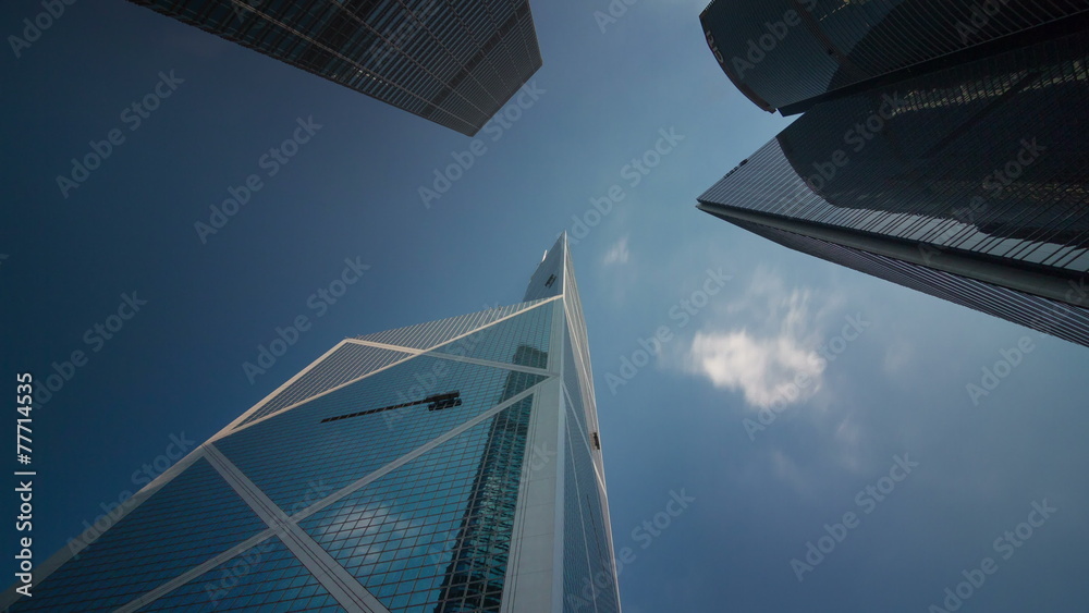 up view on bank building and cloudy sky 4k time lapse hong kong