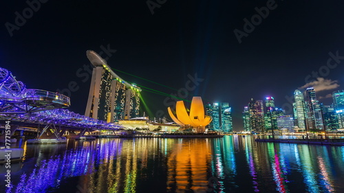 singapore city bright night light walking area 4k time lapse 
 photo