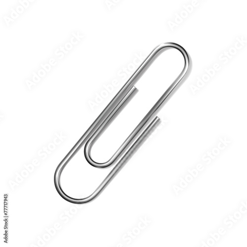 Metallic paper clip, isolated on white