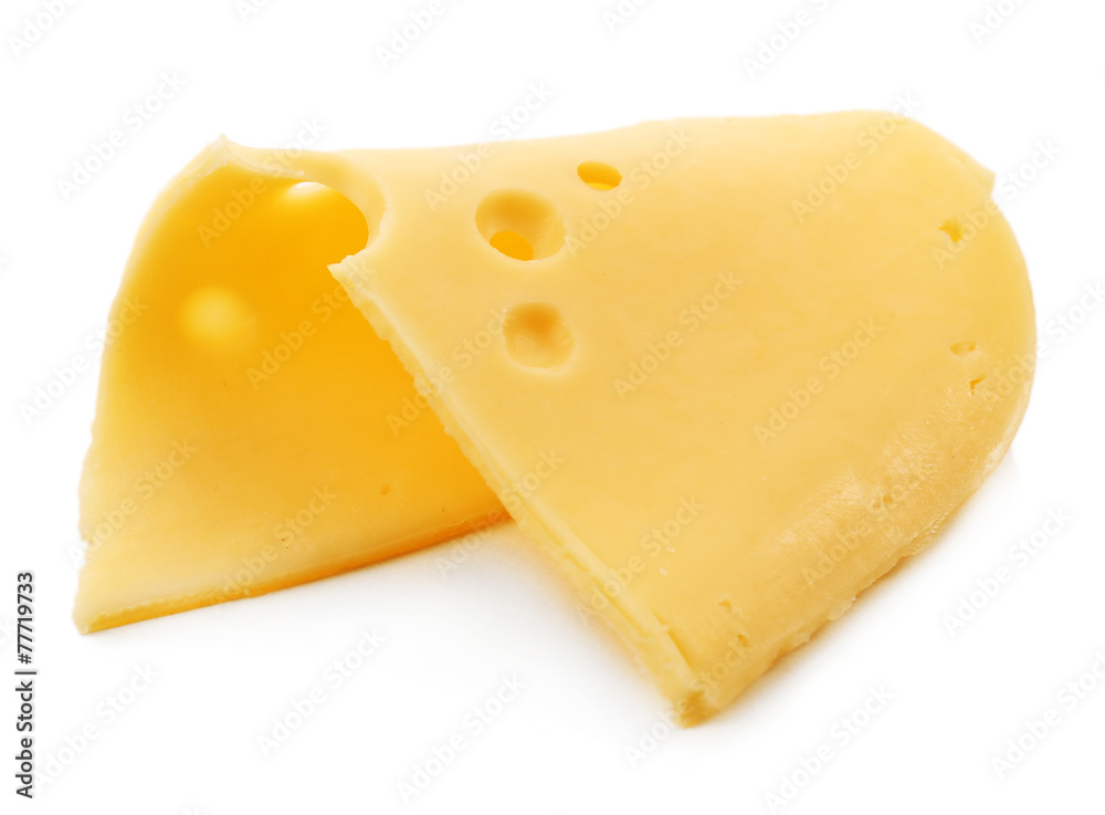 Sliced cheese isolated on white background