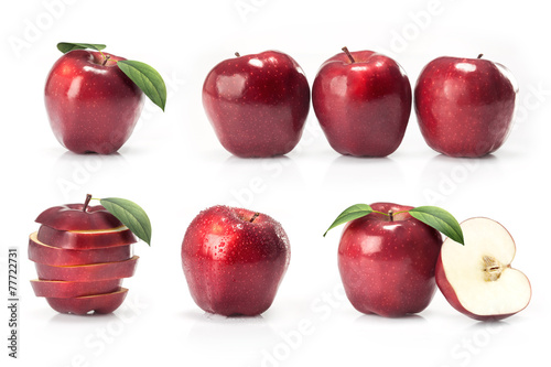 composite with red apples fruit isolated on white background