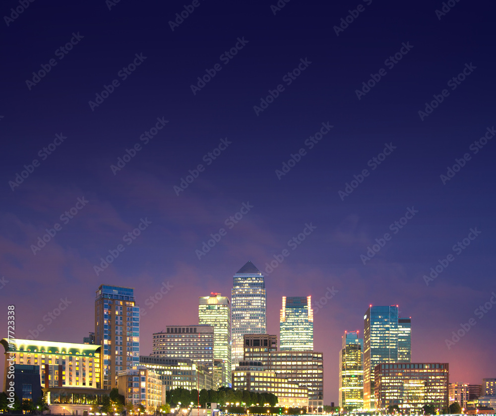 LONDON, UK - OCTOBER 17, 2014: Canary Wharf night view